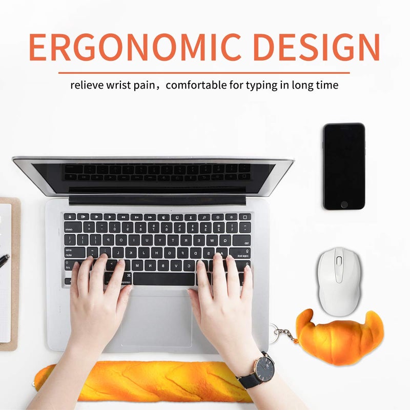 PG6 Soft Toast Bread Baguette Shape Anti-Skid Keyboard Wrist Rest Support & Mouse Wrist Support for Office,Computer,Laptop& Mac,Slow Bounces Back Foam for Easy Typing & Pain Relief - Image 5